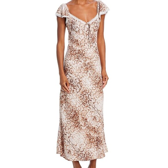 WAYF “Melissa” Lace-Trim Brown Python Maxi Dress | Size L | NWT - Picture 1 of 7